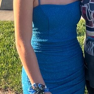 Stunning Blue Strapless Prom Dress